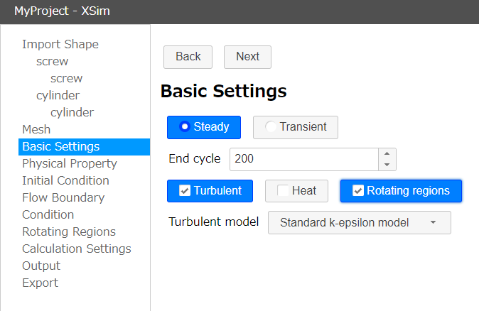 Selects Rotating regions at Basic Settings
