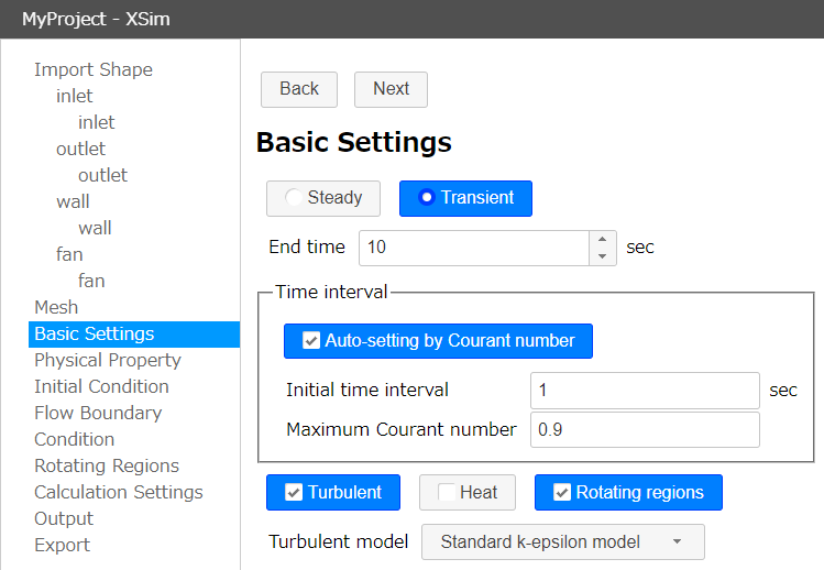 Enables 'Transient' and 'Rotating regions' in Basic settings