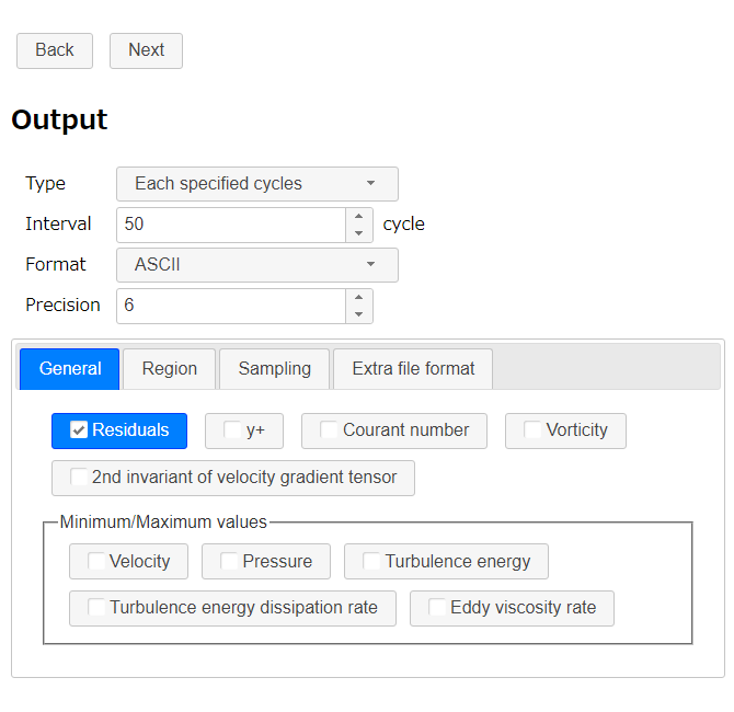 Output settings - General tab