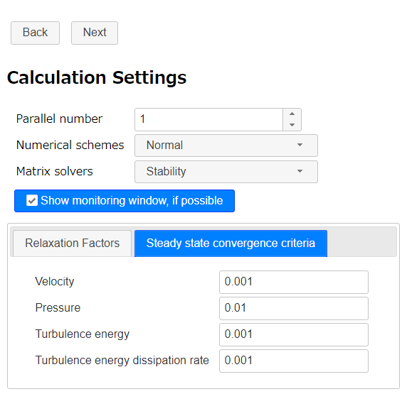 Calculation Settings - Steady state convergence criteria
